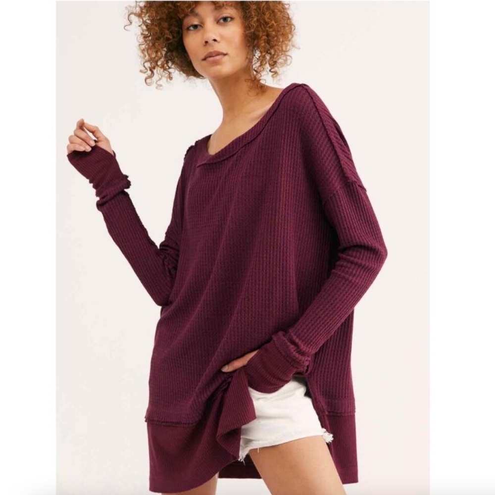 Free People Size We the free northshore thermal knit tunic in fig sorbet